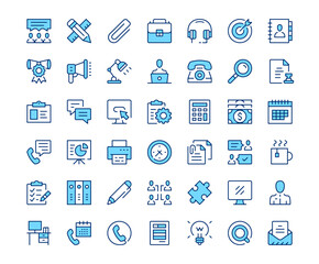 Office icons. Vector line icon set. Modern outline design. Blue concept