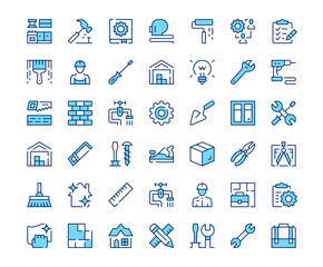Home repair icons. Vector line icon set. Modern outline design. Blue concept