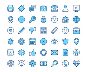 Basic icons. Vector line icon set. Modern outline design. Blue concept