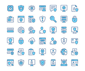 Data protection icons. Vector line icon set. Modern outline design. Blue concept