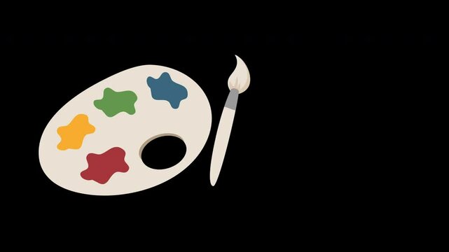 Paintbrush icon cartoon animation. Creative tools for drawing and color palette imagination. Creativity