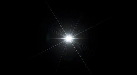 Abstract Background with Stars and Planet, Bright White Light Beam rays on Black Background