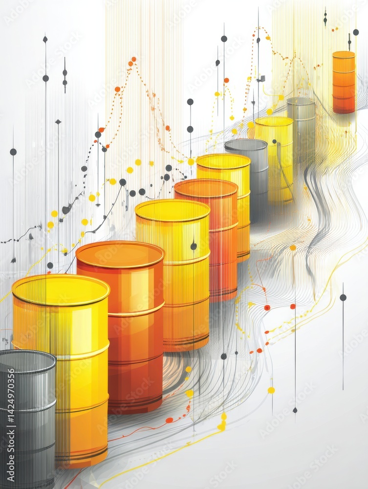 Aufkleber stylized barrels and oil graphs illustrate trends in energy markets and commodity pricing dynamics o