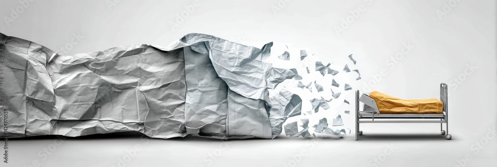 Poster crumpled cigarette pack transforms into hospital bed as a health metaphor reflecting choices and con