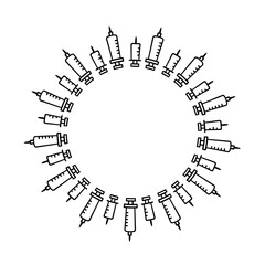 シンプルな手書きのかわいい注射器のフレーム