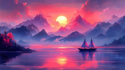 Serene mountain sunrise over a lake