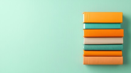 Colorful Stack of Books on Aqua Background
