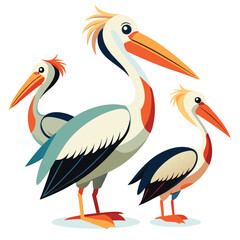 Pelican birds set shilhotee vector isolated on white background