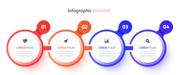 Business Infographic with Circle Label, Thin Line, Icon and 4 Number. Suitable for Process Diagram, Presentations, Workflow Layout, Banner, Flow Chart, Infographic.