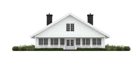 Isolated White House Illustration With Transparent Background and Green Lawn