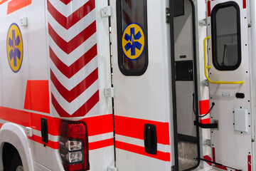 Open doors of an ambulance car