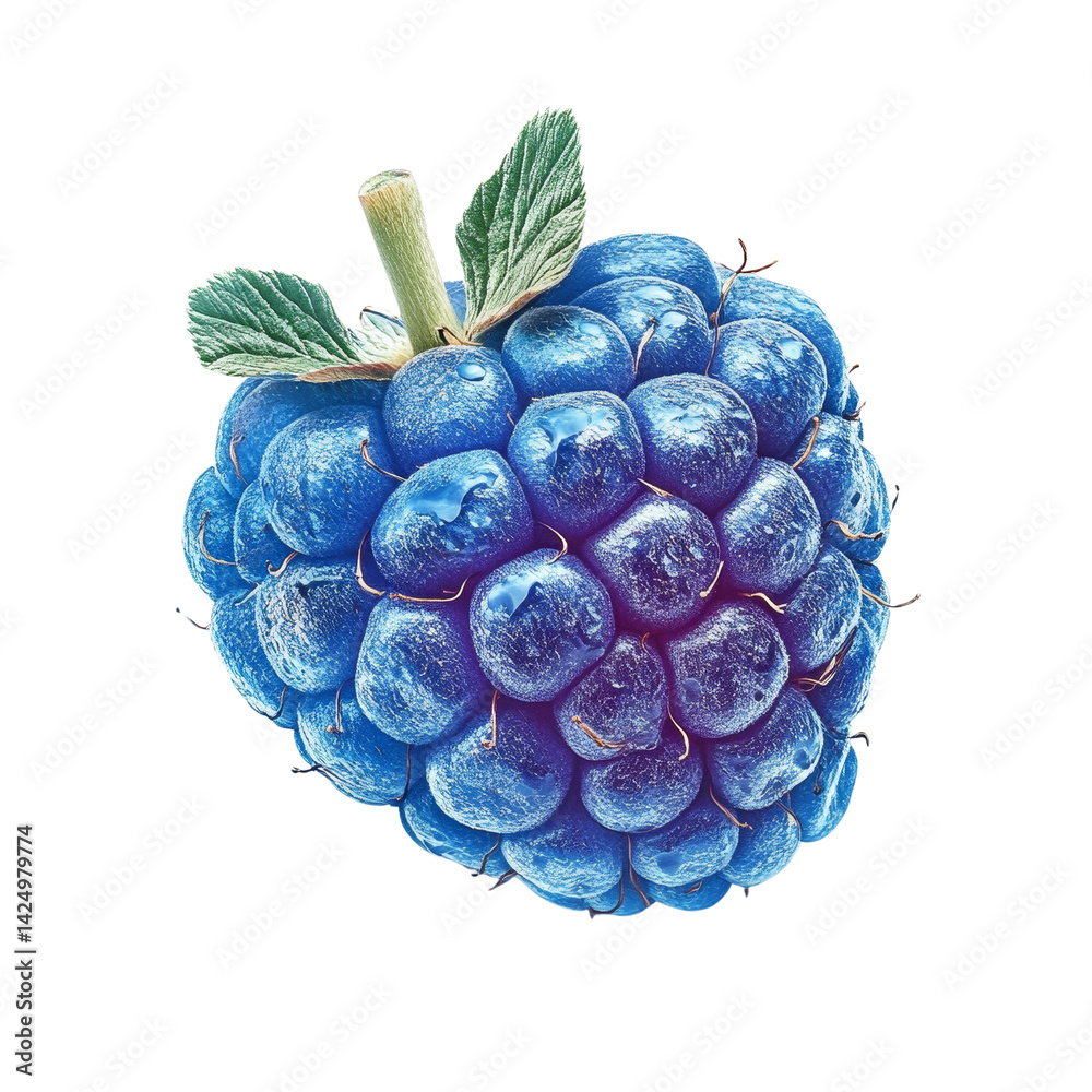 Poster Intricate azure blackberry showcasing a complex structure against a dark canvas
