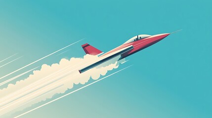 Red Jet Taking Off with Blue Sky.