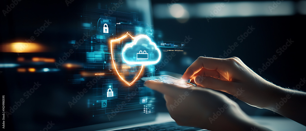 Poster cybersecurity action protecting cloud data digital workspace virtual environment user perspective se