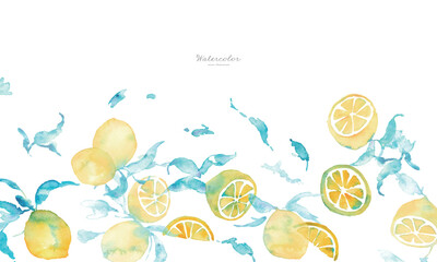 水彩のレモンイラスト。水彩画のレモンベクター素材。夏のレモン背景イラスト。Watercolor lemon illustration. Watercolor lemon vector material. Summer lemon background illustration.