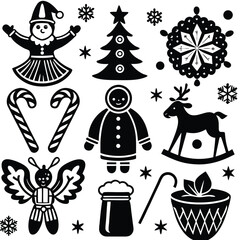 Black and White Christmas Icons Collection for Festive Designs