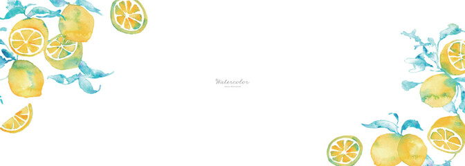 水彩のレモンイラスト。水彩画のレモンベクター素材。夏のレモン背景イラスト。Watercolor lemon illustration. Watercolor lemon vector material. Summer lemon background illustration.