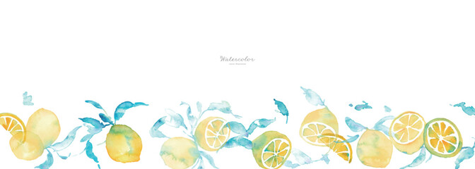 水彩のレモンイラスト。水彩画のレモンベクター素材。夏のレモン背景イラスト。Watercolor lemon illustration. Watercolor lemon vector material. Summer lemon background illustration.