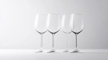 Fototapeta premium Four clear wine glasses on a white background