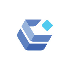 a simple flat logo design of a letter C in hexagonal shape