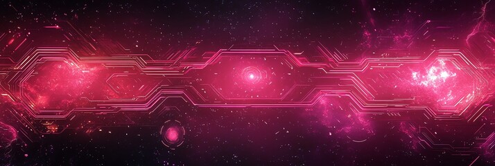 Futuristic Technology Interface Glowing with Pink Energy in Starry Space