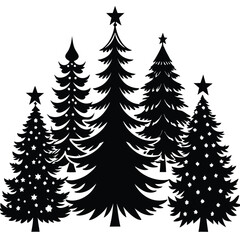 Obraz premium Silhouette of Four Christmas Trees with Stars
