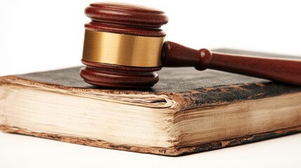 Obraz premium Classic Gavel and Book on White Background