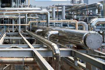 Pipelines and structures inside a chemical plant showcasing industrial operations and...