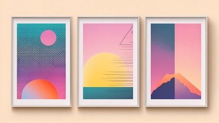 Abstract Sunset Art Prints Set.