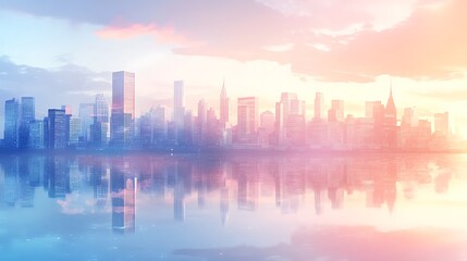 Naklejka premium New York City skyline sunrise reflection