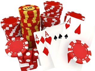 Poker Chips and Playing Cards Illustration on Isolated Transparent Background