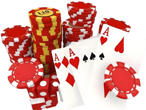 Poker Chips and Playing Cards Illustration on Isolated Transparent Background
