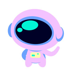 Adorable purple astronaut waving hello with a friendly gesture. Ideal for space-themed illustrations, kids content, sci-fi designs, and fun educational materials.