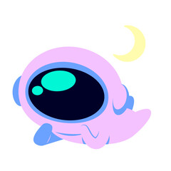 Cute purple astronaut sleeping peacefully under crescent moon. Perfect for dreamy space-themed designs, children’s illustrations, bedtime stories, or educational visuals.