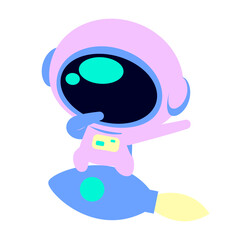 Obraz premium Flat illustration of a cute astronaut riding a rocket in pastel colors. Ideal for space adventures, futuristic mascots, kids graphics, or playful educational themes.