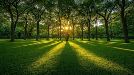 Fototapeta premium Sunlight streams through trees in park