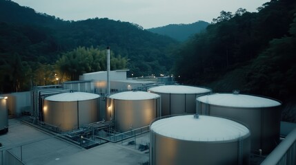 Industrial tanks in a rural setting