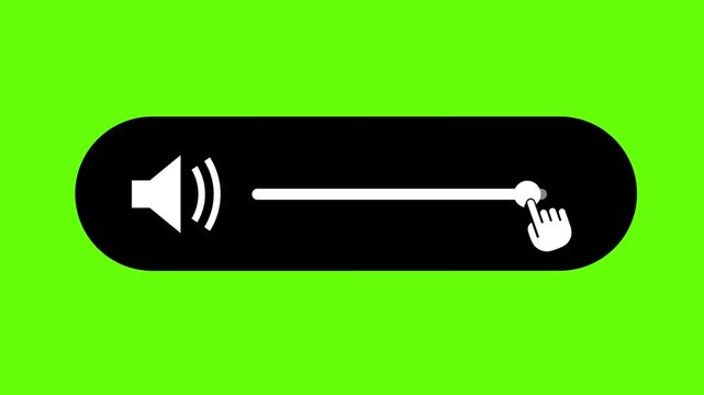 Volume Slider icon Interface Animation with Hand Interaction on Green Screen Minimal Sound Control Bar or icon with green or chroma key Background