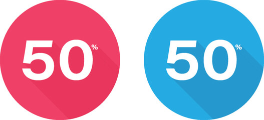 50% Circular Icons Displaying in Red and Blue with Long Shadow.