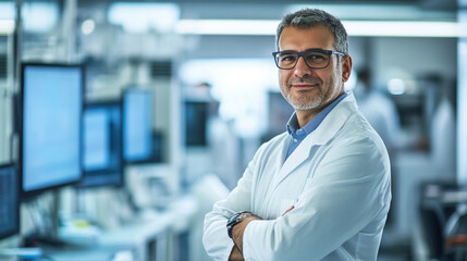 Fototapeta premium Scientists and engineers collaborating in a computer science research lab, Generative AI