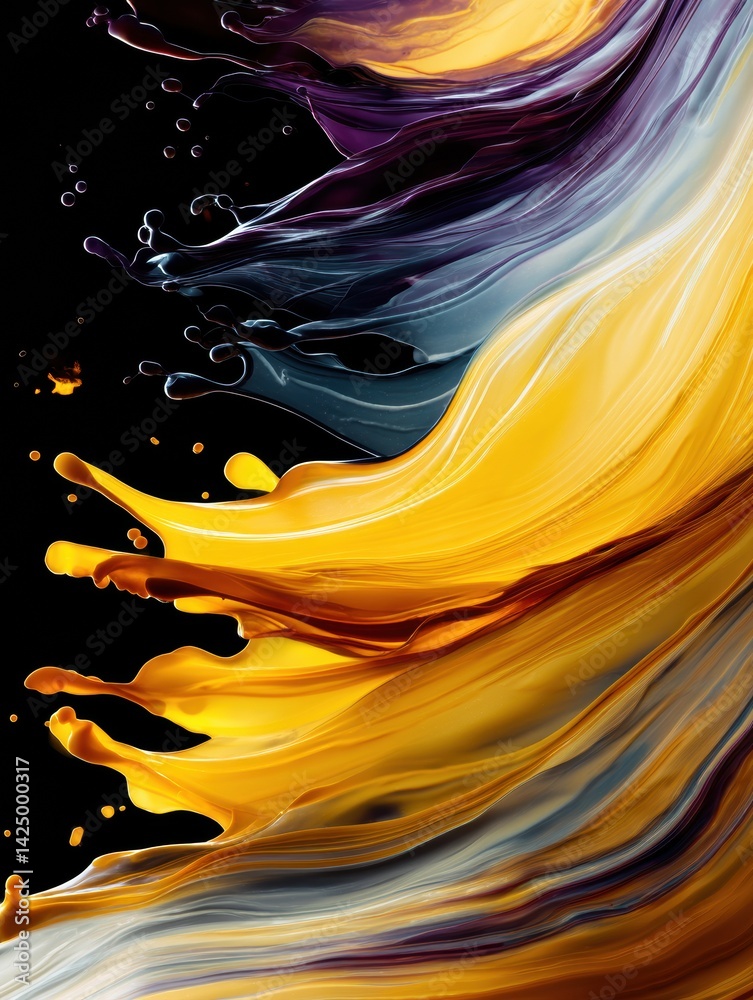 Aufkleber fluid dynamics of colorful oil in motion against a dark background with striking contrast between vi