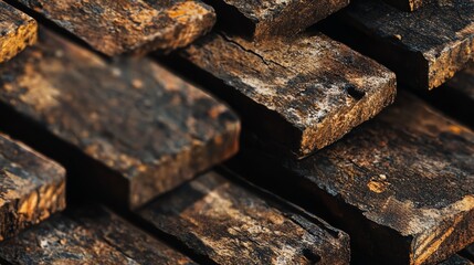 Rustic Wooden Planks Stacked Showing Texture and Wood Grain Detail