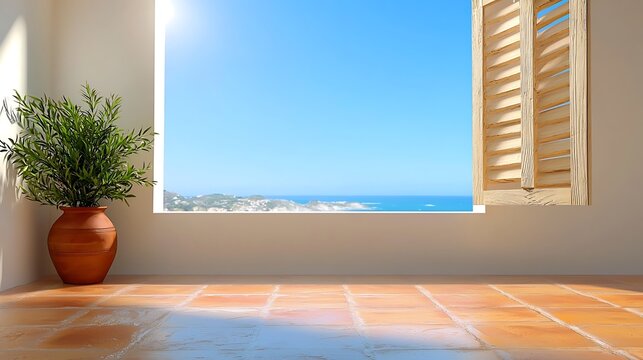 Ocean view room bright sunlight calm serene interior