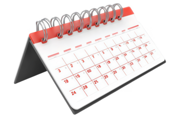 3D Calendar with Red Elements on Transparent Background Isolated