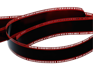 3D Illustration Of Curving Film Strip In Black And Red On Transparent Background