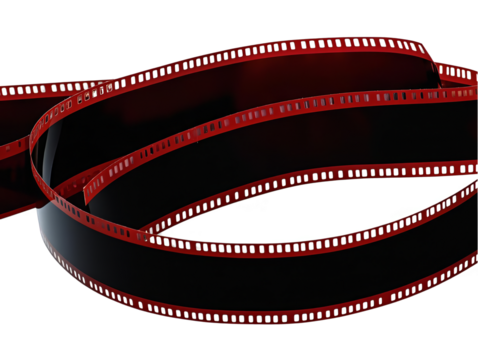 3D Illustration Of Curving Film Strip In Black And Red On Transparent Background
