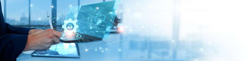 Logistic Management: Businessman analyzing and interpreting supply chain data for inventory...