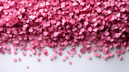 Fototapeta premium Abundance of pink paper hearts isolated on white background for celebrations