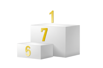 3D Podium with Gold Numbers One Seven and Five in Transparent Background