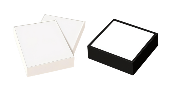 3D Illustration of White Stacks And a Black Box on Black Background